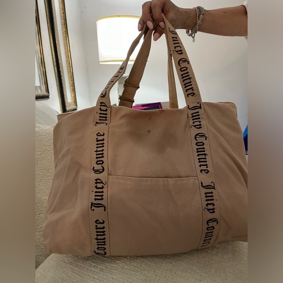 Y2K JUICY COUTURE same old chic gold pink canvas Medium Tote easy summer - Picture 2 of 7